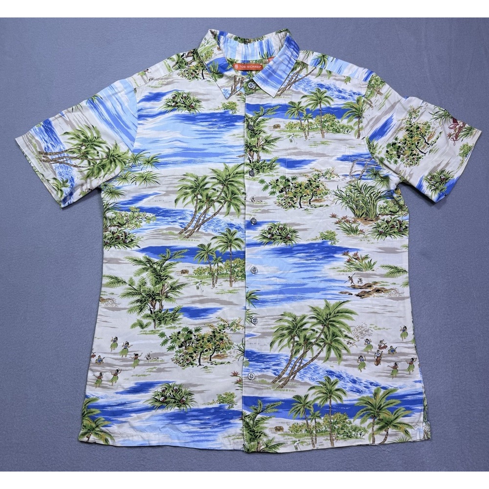 Tori Richard Hawaiian Shirt Mens L Beach AOP Aloha Island Tropical Made In USA